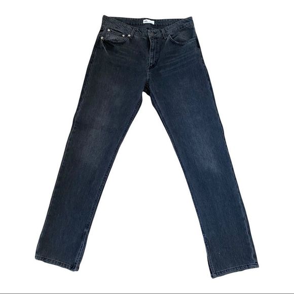 NWT ZARA HI-RISE SPLIT SLIM FIT JEANS BLACK SIZE 12 - Picture 3 of 10